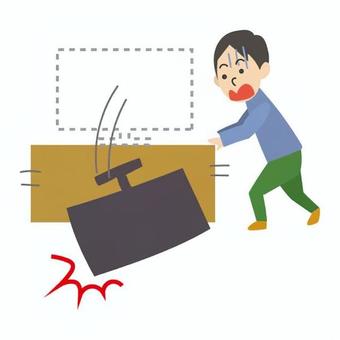 テレビを落として壊した男性 住宅,トラブル,テレビ,落とす,壊れる,過失,男性,テレビ台,損害,破損のイラスト素材