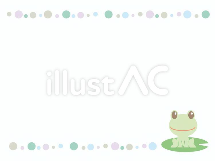 カエルと水玉のフレームB グリーン,生き物,かえるのイラスト素材