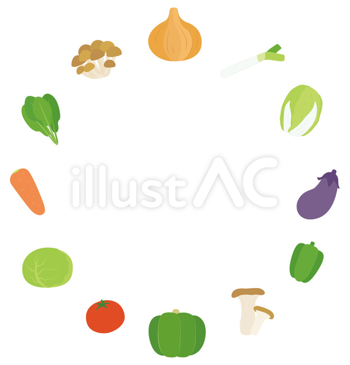 野菜ときのこのサークルフレーム 野菜,食材,きのこのイラスト素材
