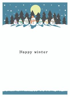 2025_雪だるまフレーム縦 ② 雪だるま,雪,手描き,月,木,1月,2月,年末年始,クリスマス,行事のイラスト素材