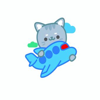 イラスト0112 猫,飛行機,空,かわいい,イラスト,キャラクター,ベクター,旅行,雲,青のイラスト素材