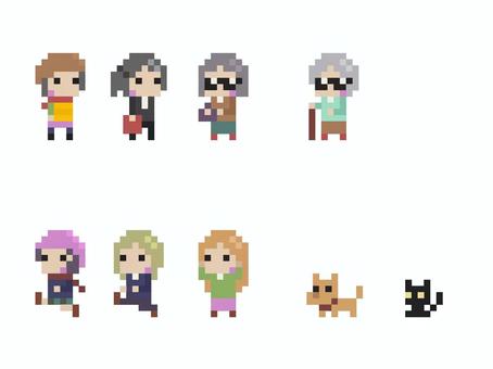 ドット絵　人物アイコンセット セット,アイコン,人物,ドット絵,ピクセルアート,アイコンセット,女性,キャラクター,ドットキャラ,ドット人物のイラスト素材