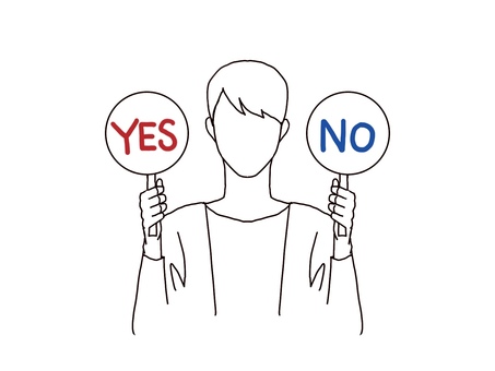 イエスかノーか yes,no,札,2択,男性,顔なし,線画,シンプル,イラストのイラスト素材