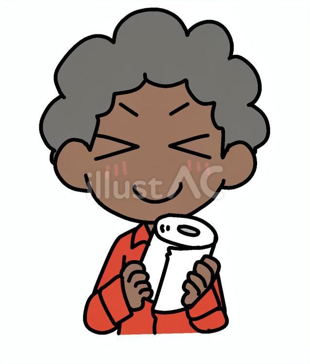 トイレットペーパーと喜ぶアフロ男性 外国人,トイレットペーパー,喜ぶのイラスト素材