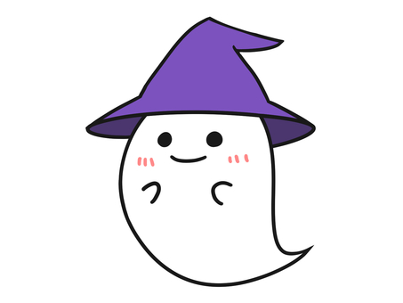 紫色の帽子を被ったオバケのイラスト オバケ,幽霊,帽子,目,笑顔,手のイラスト素材