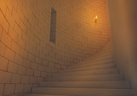 螺旋階段風（上り）　背景イラスト04 階段,上り,ダンジョン,迷宮,レンガ,背景,風景,ファンタジー,螺旋,リアルのイラスト素材