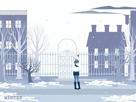 Illustration, winter, town, female, 