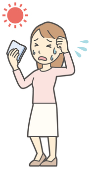  ロングヘア女性-103-全身 日射病,女性,女の子,人物,かわいい,困った,苦しい,フラフラ,辛い,苦しむのイラスト素材