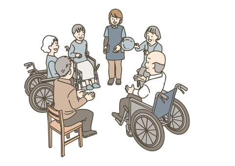 高齢者施設での風船を使ったレク 介護,介護士,職員,レクリエーション,風船,風船遊び,ゲーム,運動,機能訓練,高齢者のイラスト素材