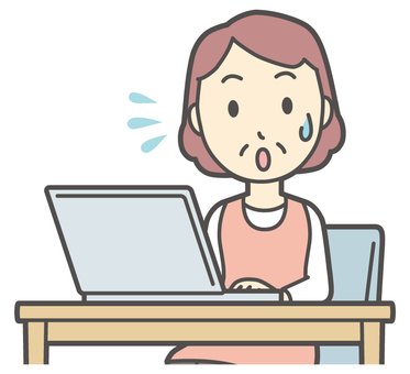  エプロンおばちゃん-055-バスト パソコン,慌てる,おばちゃん,エプロン,お母さん,ママ,中年,おばさん,主婦,人物のイラスト素材