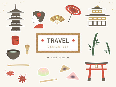 旅行・アウトドアイラストセット04 京都,広告,バナー,チラシ,旅行,アウトドア,国内,日本,観光,和風のイラスト素材