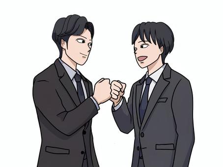 グータッチするスーツ姿の男性2人 グータッチ,スーツ,男性,ビジネス,チームワーク,サラリーマン,仲間,同僚,協力,コミュニケーションのイラスト素材