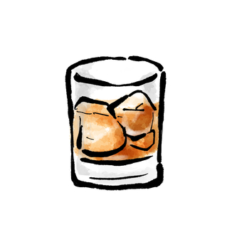 ウイスキー　ロック　グラス 筆,乾杯,アルコール,手書き,ドリンク,飲み放題,飲み会,酒,メニュー,水彩のイラスト素材