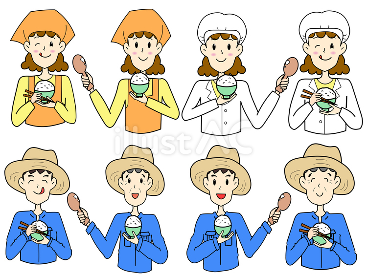 ご飯を持つ人達 食育,ご飯,お米のイラスト素材