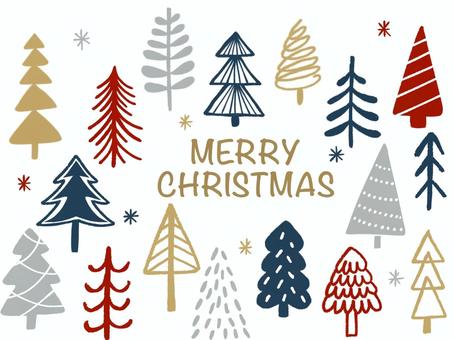 手描き風クリスマスツリーセット 冬,クリスマス,ツリー,木,森,樹木,植物,自然,雪,雪景色のイラスト素材