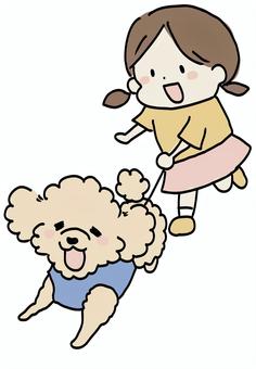 犬と散歩する人 犬と散歩する人 犬,プードル,女の子,お散歩,アジリティ,カットイラスト,しつけのイラスト素材