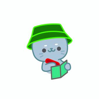 イラスト098 猫,ネコ,地図,旅行,観光,探検,冒険,キャラクター,かわいい,イラストのイラスト素材