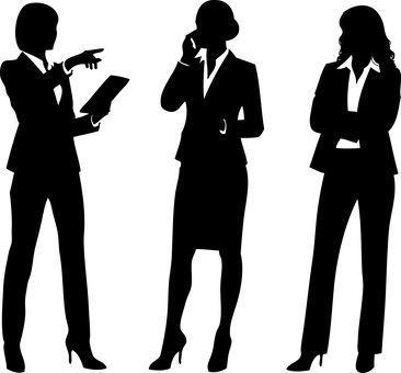 女性ビジネススーツ立ち姿3人セット ベクター,イラスト,人物,会社員,モノクロ,抽象,仕事,職場,影,epsのイラスト素材