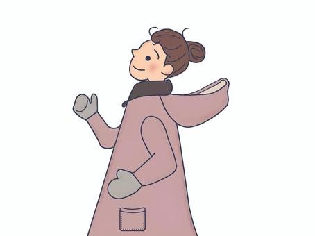 コートの女の子 コート,女の子,秋,冬,防寒着,手袋,ファッション,冬コーデ,おしゃれ,ナチュラルのイラスト素材