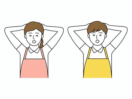 Men and women panic in an apron holding their heads, , JPG, PNG and AI