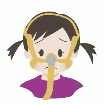 鼻マスクをつけた女の子/困り顔 医療的ケア児,人工呼吸器,鼻マスク,nppv,バイパップ,病院,小児科,在宅医療,医ケア,看護のイラスト素材