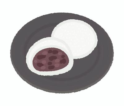 皿にのった大福餅 大福餅,大福,餅,和菓子,スイーツ,和スイーツ,小豆,あんこ,粒あん,おやつのイラスト素材