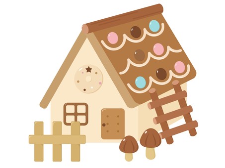 お菓子の家（ヘクセンハウス）のイラスト お菓子の家,お菓子,ヘクセンハウス,クリスマス,かわいい,ポップ,洋菓子,チョコ,クッキー,クリスマスイヴのイラスト素材