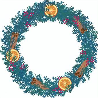 クリスマスリース・シナモン クリスマスリース,リース,シナモン,オレンジ,ドライフルーツ,豊穣,繁栄,魔除け,冬,植物のイラスト素材