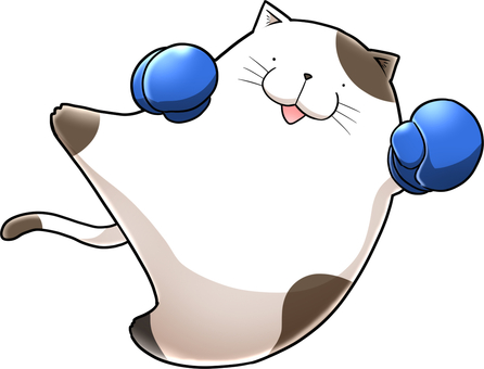 ジャンピングパンチを放つネコ ネコ,動物,ペット,丸い,かわいい,ゆるい,三毛猫,ボクシング,格闘,パンチングのイラスト素材