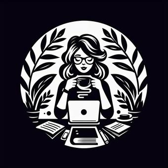 Icon of a woman at work drinking coffee, , JPG