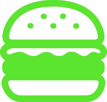 ピクトグラムの緑のハンバーガーです。 ピクトグラム,ハンバーガー,食べ物,シンプル,ファーストフード,ビーフ,パティ,バンズ,レタス,トマトのイラスト素材