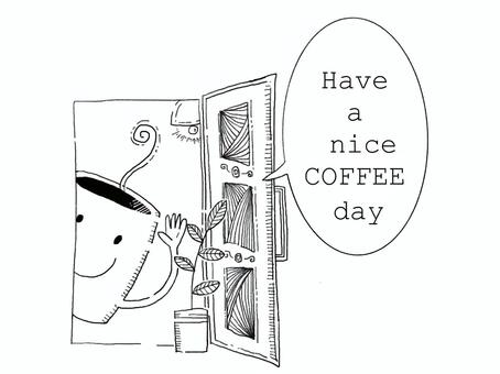 コーヒーびより コーヒー,マグカップ,ドア,線画,シンプル,モノトーンのイラスト素材