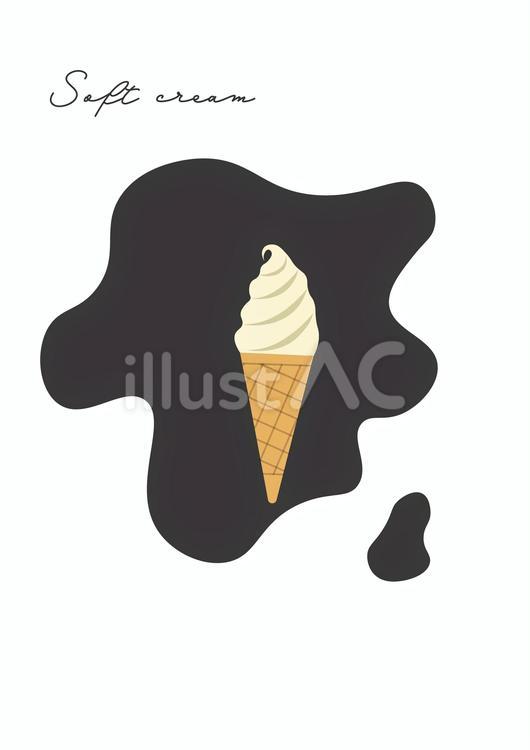 ソフトクリームと牛柄背景 ソフトクリーム,バニラソフト,バニラアイスのイラスト素材