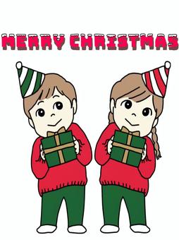 プレゼントを持つ双子たち プレゼント,贈り物,双子,男女,メリークリスマス,クリスマス,嬉しい,かわいいのイラスト素材