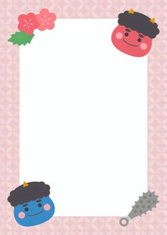 節分のかわいい和柄フレーム、ピンク 節分,鬼,フレーム,背景,あしらい,和柄,和柄フレーム,飾り,飾り枠,ピンクのイラスト素材