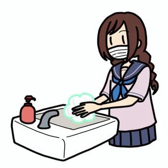 Illustration, JPG and PNG Illustration, hand wash, mask, woman, JPG and PNG