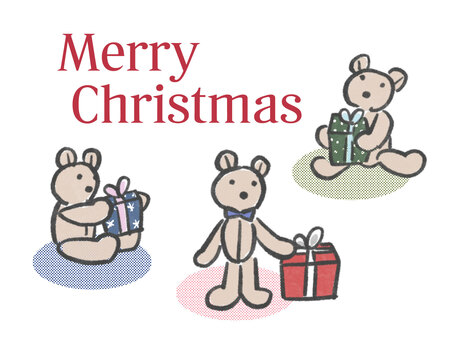 くまちゃんのメリークリスマス くまちゃん,ぬいぐるみ,プレゼント,ティディベア,くま,かわいい,クリスマス,ポップ,メリークリスマス,カットのイラスト素材