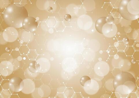 金色の化学構造式と水玉の医療イメージ 化学,構造式,幾何学,ライン,水玉,雫,光,玉ボケ,パーティクル,医療のイラスト素材
