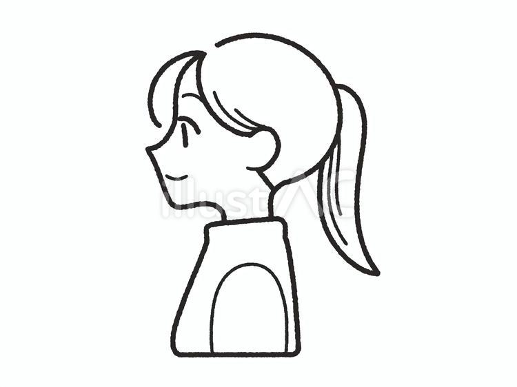 ポニーテールの横向きの女の人＿線画 横顔,横向き,女性のイラスト素材