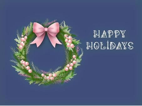クリスマス_ハッピーホリデー ズ_5 クリスマス,リース,クリスマスリース,メリークリスマス,飾り,冬,植物,花,ハッピーホリデー,ハッピーホリデーズのイラスト素材
