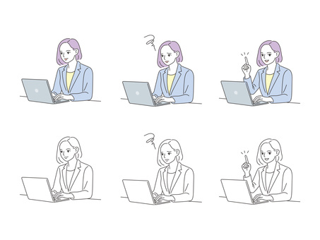 PC作業する女性 pc,パソコン,ノートパソコン,人物,女性,ビジネス,オンライン,リモートワーク,会社員,仕事のイラスト素材