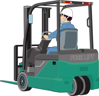 乗式フォークリフト_男性オペレーター_緑 フォークリフト,荷役,乗式,ドライバー,オペレーター,物流,荷物,倉庫,運送,積み下ろしのイラスト素材
