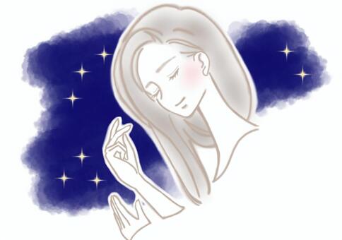 夢心地ぐっすり大人女子　シンプル 寝る,夜空,眠る,おやすみ,ぐっすり,安眠,睡眠,夢,ライフスタイル,女性のイラスト素材