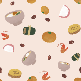 お正月 お正月,お節料理,お雑煮,伊達巻,えび,昆布じめ,かまぼ,背景,シームレスパターンのイラスト素材