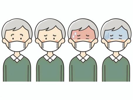 マスクをしたおじいさんのセット おじいさん,おじいちゃん,男性,お年寄り,高齢者,マスク,風邪,感染,花粉症,感染症のイラスト素材