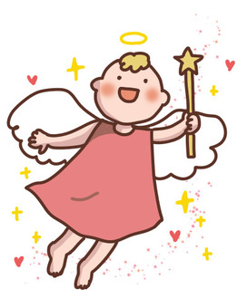 かわいい天使さん（羽とステッキ） 天使,味方,ステッキ,キラキラ,笑顔,善人,イイ人,守護霊,導き,エンジェルのイラスト素材