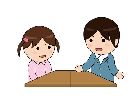 年上の女性と面談をする女の子 面談,カウンセリング,子供,先生,教師,カウンセラー,職員,女性,女の子,少女のイラスト素材