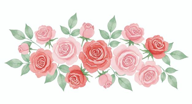 ピンクのバラのワンポイントイラスト 薔薇,ローズ,花,草,植物,装飾,水彩,水彩画,手描き,やわらかいのイラスト素材