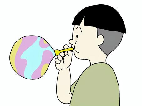 シャボン玉をする男の子 シャボン玉,遊び,子供,男の子,かわいい,坊ちゃん刈り,カラフル,人,手描きのイラスト素材