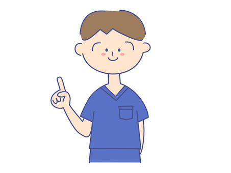 スクラブを着た男性⑤人差し指 看護師,医師,男性,案内,人,人物,求人,募集,医療従事者,医療のイラスト素材